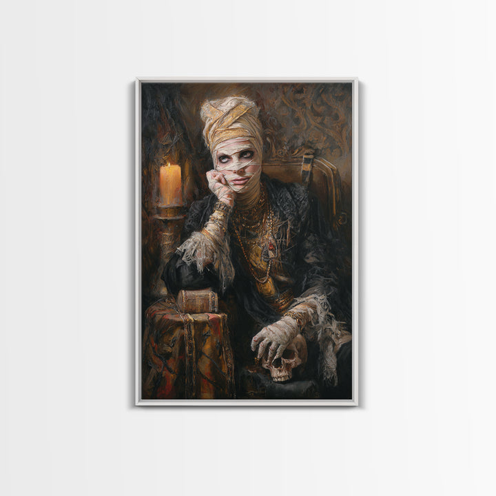 The Mummy Pharaoh, Antique Gothic Portrait, Vertical Wall Art, Framed Canvas Print, Gothic Wall Decor, Halloween Portrait Art