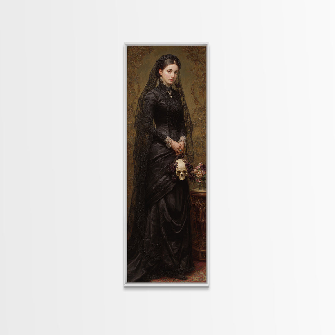 The Skeletal Bride, Dark Academia Wall Art, Tall Narrow Wall Art, Canvas Print, Gothic Wall Decor, Halloween Portrait Art