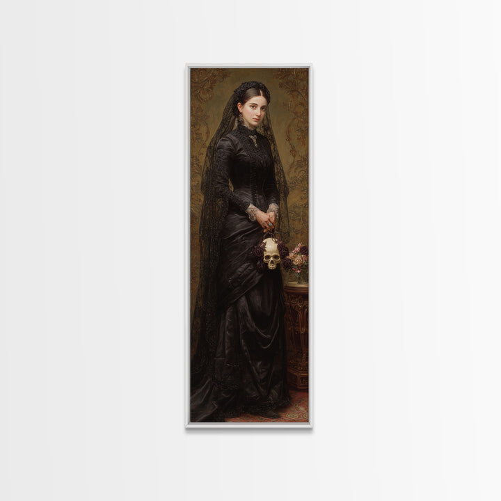 The Skeletal Bride, Dark Academia Wall Art, Tall Narrow Wall Art, Canvas Print, Gothic Wall Decor, Halloween Portrait Art