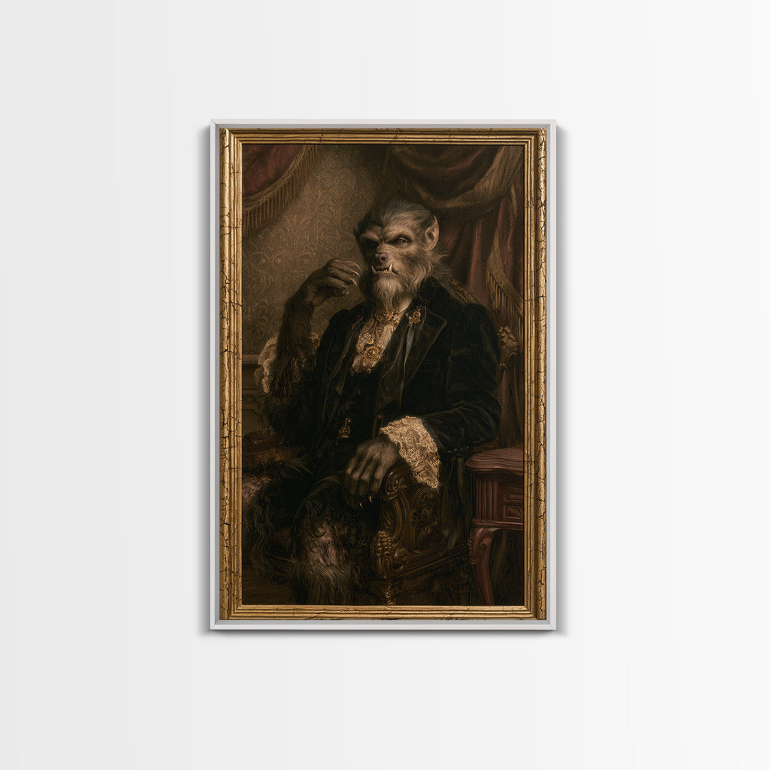 The Moon-Cursed Werewolf, Victorian Horror Portrait, Vertical Wall Art, Canvas Print, Gothic Wall Decor, Halloween Portrait Art