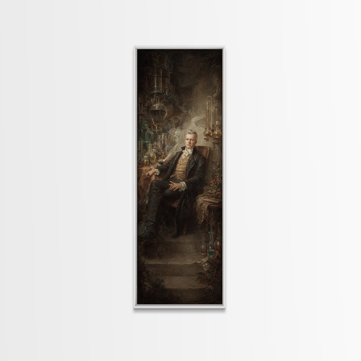 The Mad Alchemist, Victorian Gothic Art, Tall Narrow Wall Art, Canvas Print, Gothic Wall Decor, Halloween Portrait Art, Horror Wall Art