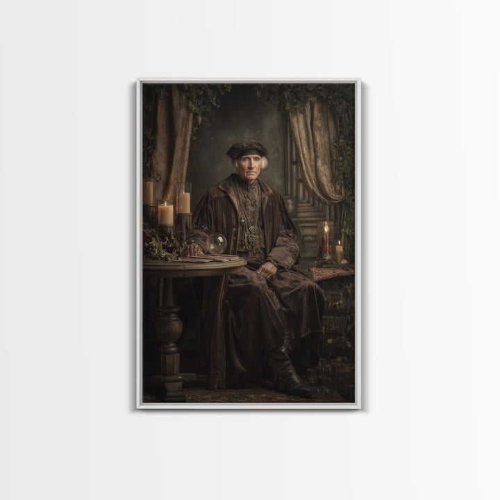 The Midnight Fortune Teller, Macabre Victorian Decor, Vertical Wall Art, Framed Canvas Print, Gothic Wall Decor, Halloween Portrait Art