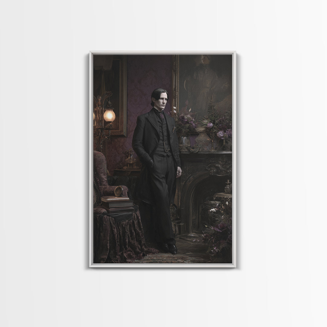 The Sinister Undertaker, Dark Academia Wall Art, Vertical Wall Art, Canvas Print, Gothic Wall Decor, Halloween Portrait Art