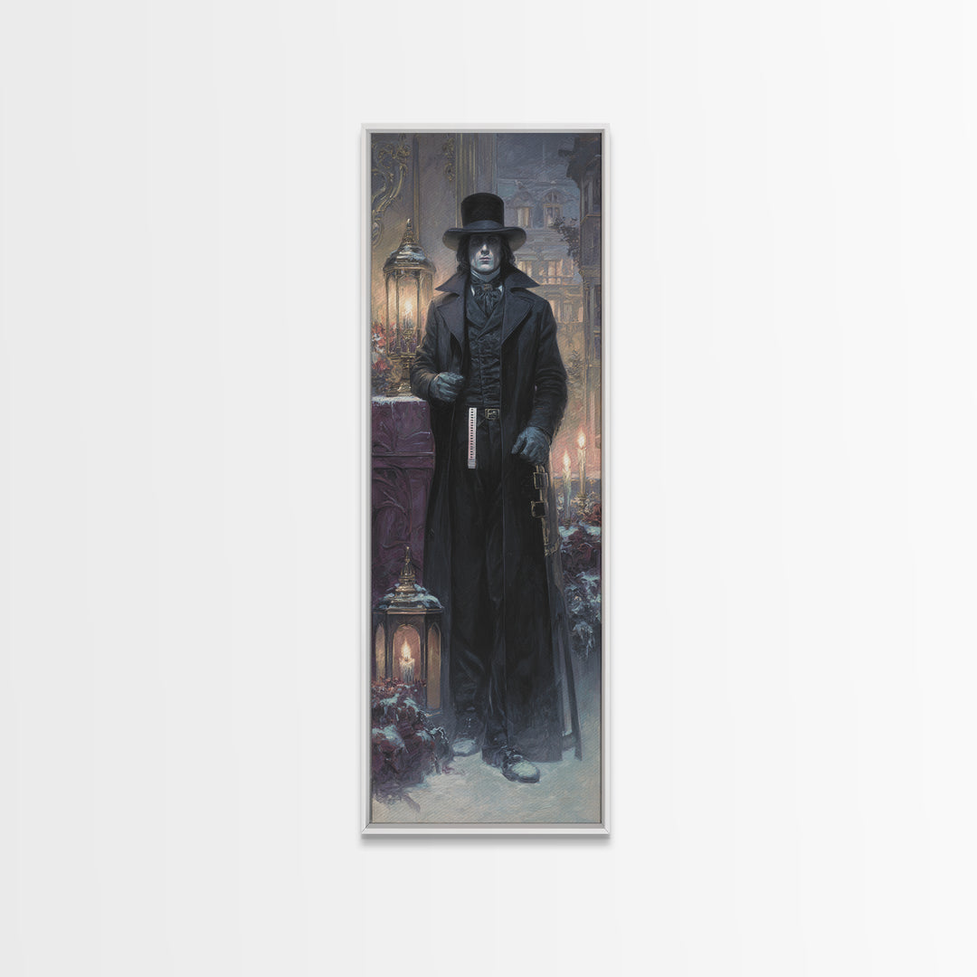 The Sinister Undertaker, Antique Gothic Portrait, Tall Narrow Wall Art, Framed Canvas Print, Gothic Wall Decor, Halloween Portrait Art