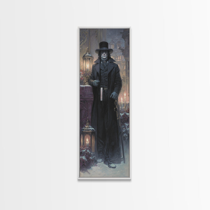 The Sinister Undertaker, Antique Gothic Portrait, Tall Narrow Wall Art, Framed Canvas Print, Gothic Wall Decor, Halloween Portrait Art