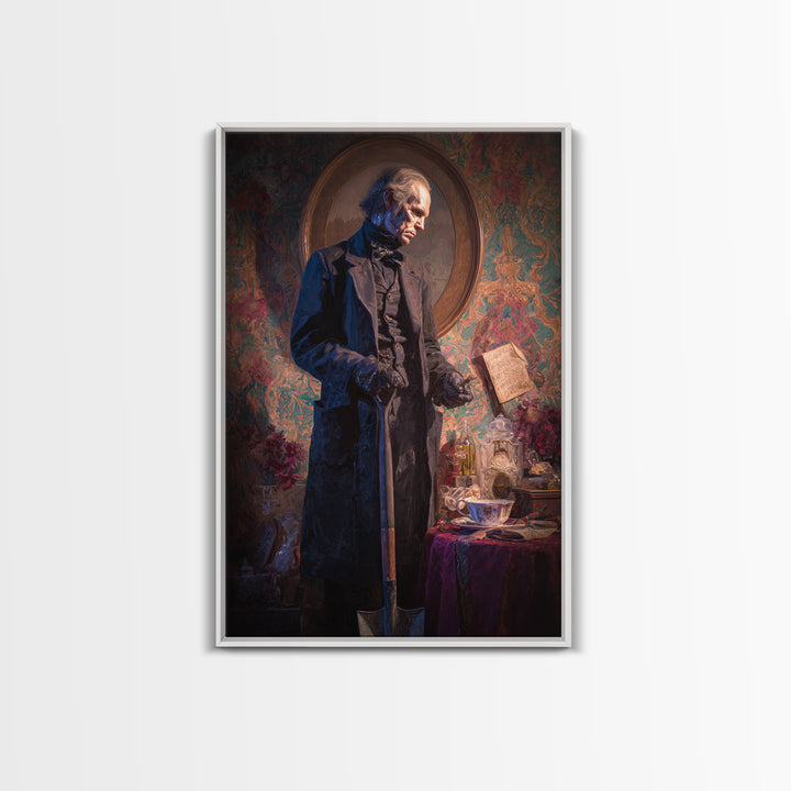 The Lantern Gravedigger, Antique Gothic Portrait, Vertical Wall Art, Canvas Print, Gothic Wall Decor, Halloween Portrait Art