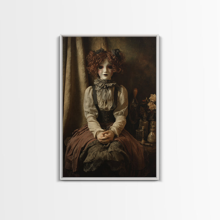 The Haunted Porcelain Doll, Victorian Gothic Art, Vertical Wall Art, Canvas Print, Gothic Wall Decor, Halloween Portrait Art