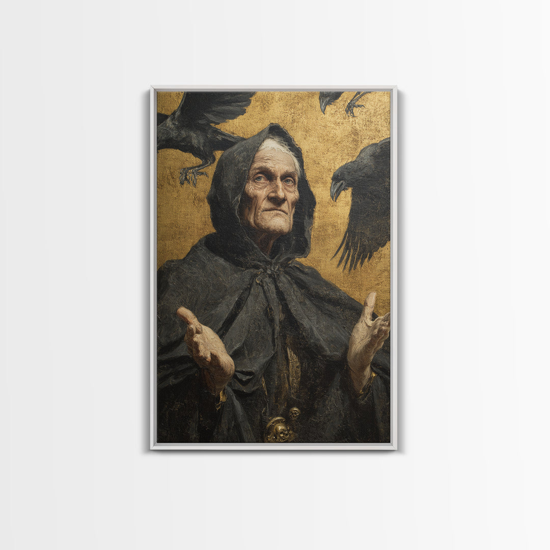 The Raven Keeper, Antique Gothic Portrait, Vertical Wall Art, Framed Canvas Print, Gothic Wall Decor, Halloween Portrait Art