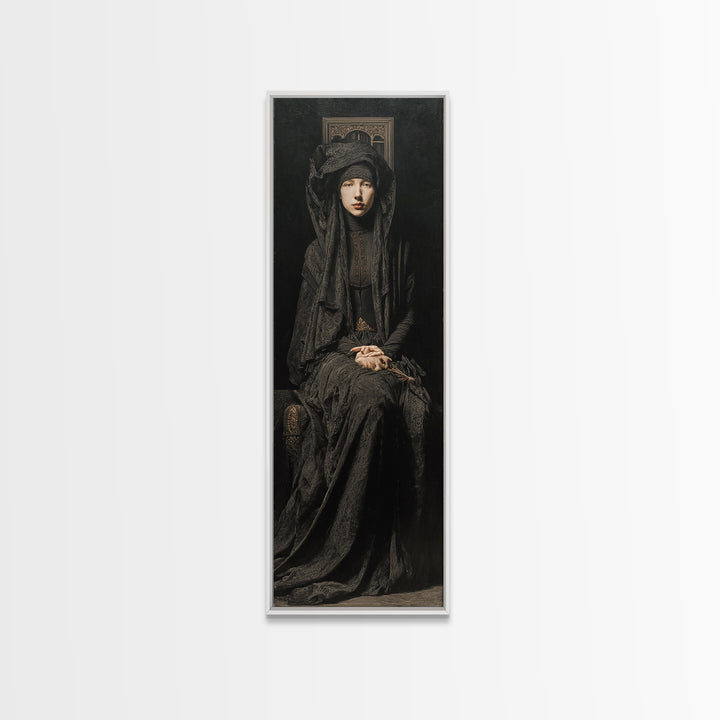 The Raven Keeper, Antique Gothic Portrait, Tall Narrow Wall Art, Canvas Print, Gothic Wall Decor, Halloween Portrait Art