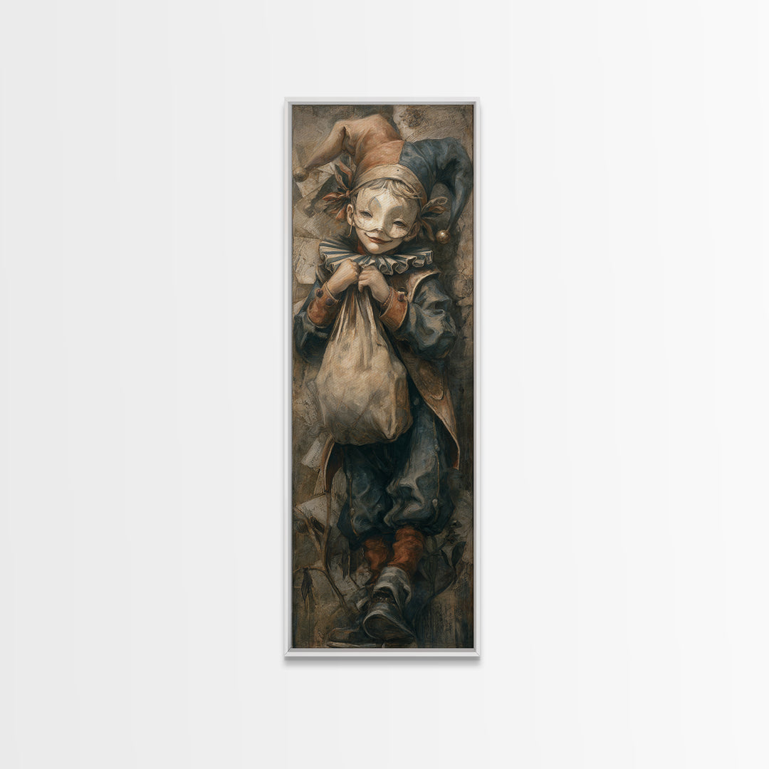 The Masked Candy Collector, Dark Academia Wall Art, Tall Narrow Wall Art, Framed Canvas Print, Gothic Wall Decor, Halloween Portrait Art