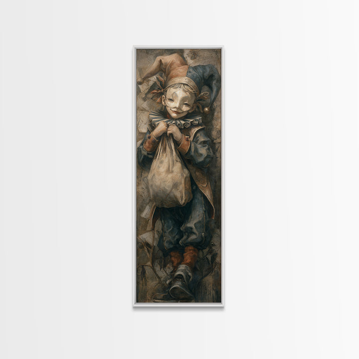 The Masked Candy Collector, Dark Academia Wall Art, Tall Narrow Wall Art, Framed Canvas Print, Gothic Wall Decor, Halloween Portrait Art