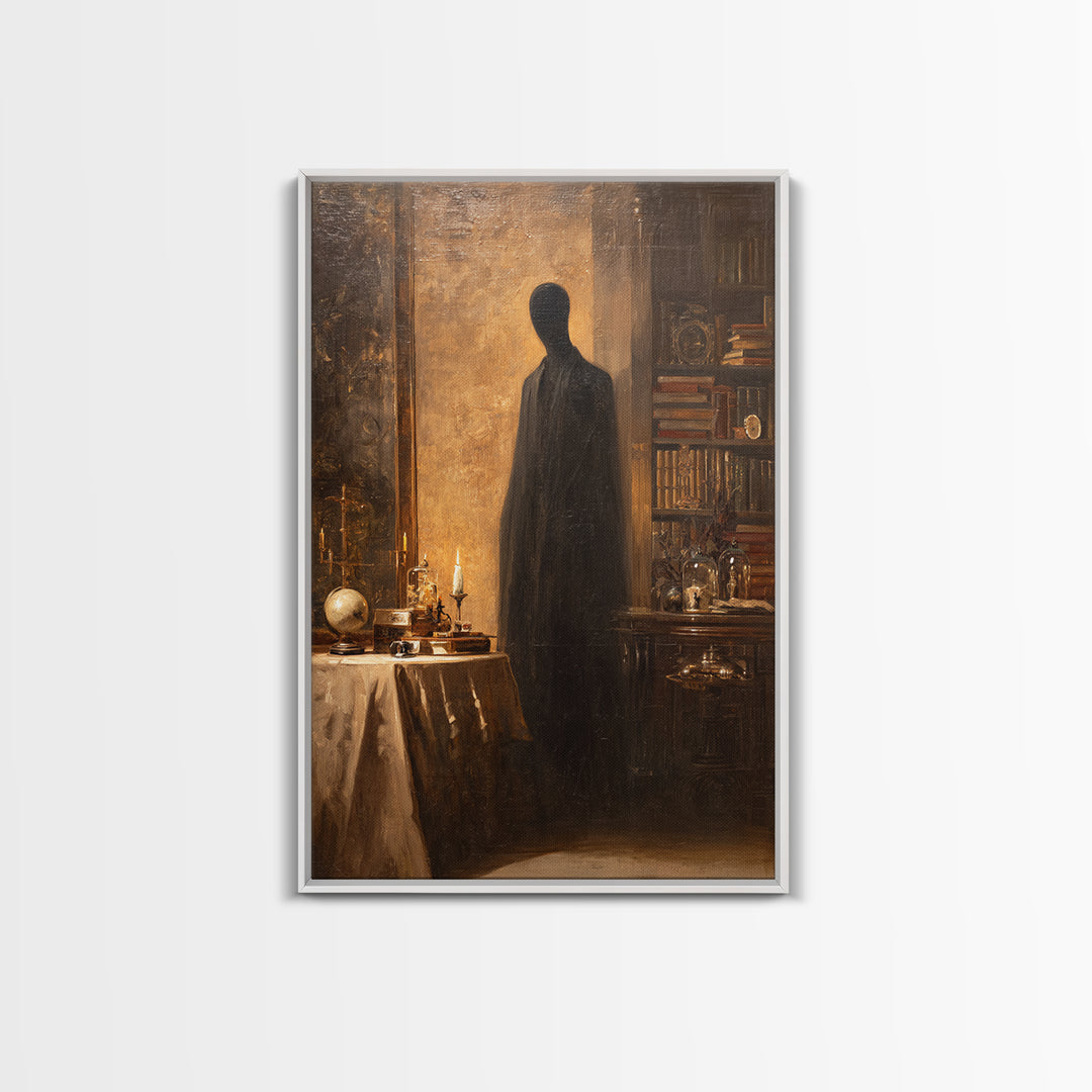 The Shadow Person, Macabre Victorian Decor, Vertical Wall Art, Framed Canvas Print, Gothic Wall Decor, Halloween Portrait Art