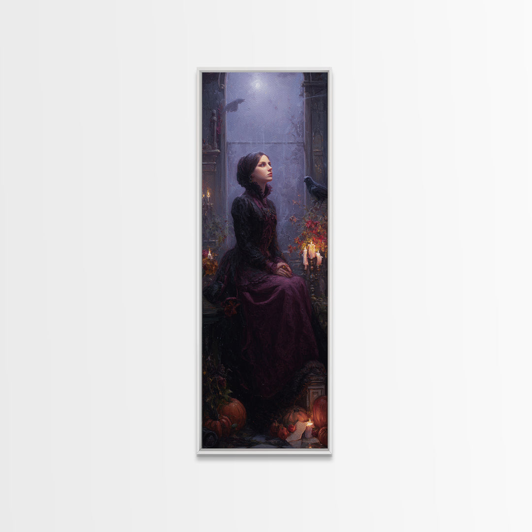 The Gargoyle Sentinel, Victorian Horror Portrait, Tall Narrow Wall Art, Canvas Print, Gothic Wall Decor, Halloween Portrait Art