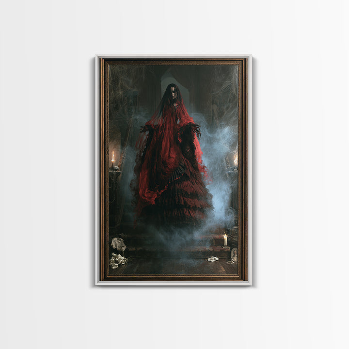 The Tattered Wraith, Victorian Gothic Art, Vertical Wall Art, Framed Canvas Print, Gothic Wall Decor, Halloween Portrait Art