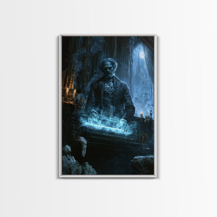 The Phantom Organist, Dark Academia Wall Art, Vertical Wall Art, Framed Canvas Print, Gothic Wall Decor, Halloween Portrait Art