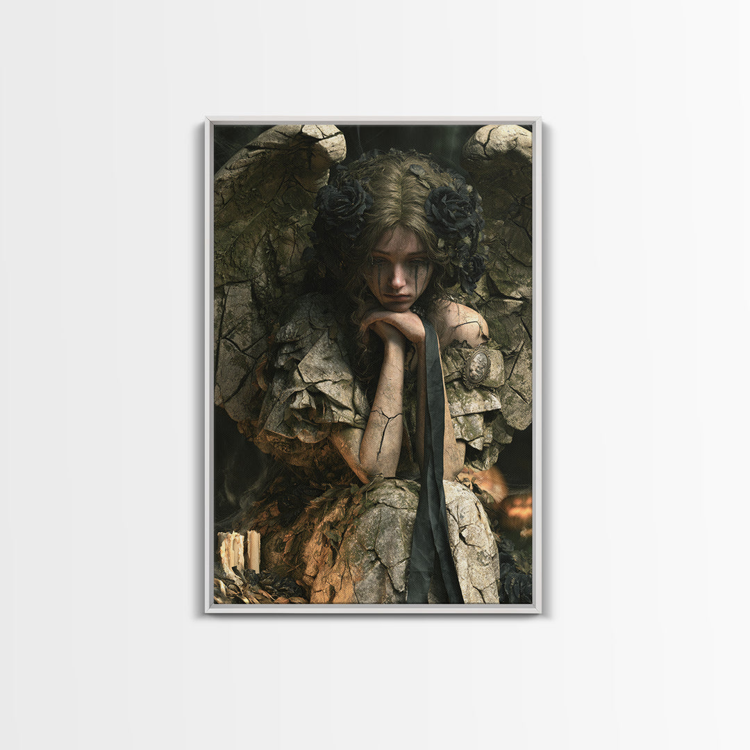 The Weeping Cemetery Angel, Macabre Victorian Decor, Vertical Wall Art, Canvas Print, Gothic Wall Decor, Halloween Portrait Art