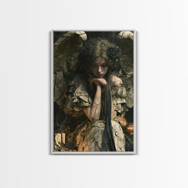 The Weeping Cemetery Angel, Macabre Victorian Decor, Vertical Wall Art, Canvas Print, Gothic Wall Decor, Halloween Portrait Art