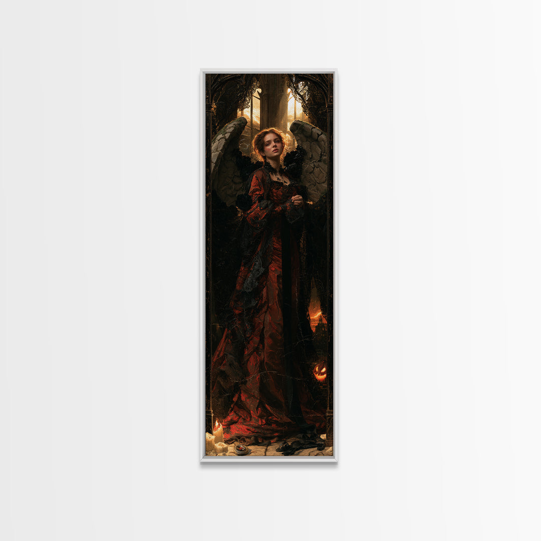 The Weeping Cemetery Angel, Macabre Victorian Decor, Tall Narrow Wall Art, Framed Canvas Print, Gothic Wall Decor, Halloween Portrait Art
