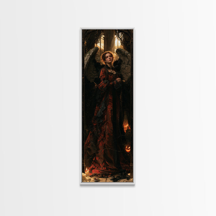 The Weeping Cemetery Angel, Macabre Victorian Decor, Tall Narrow Wall Art, Framed Canvas Print, Gothic Wall Decor, Halloween Portrait Art