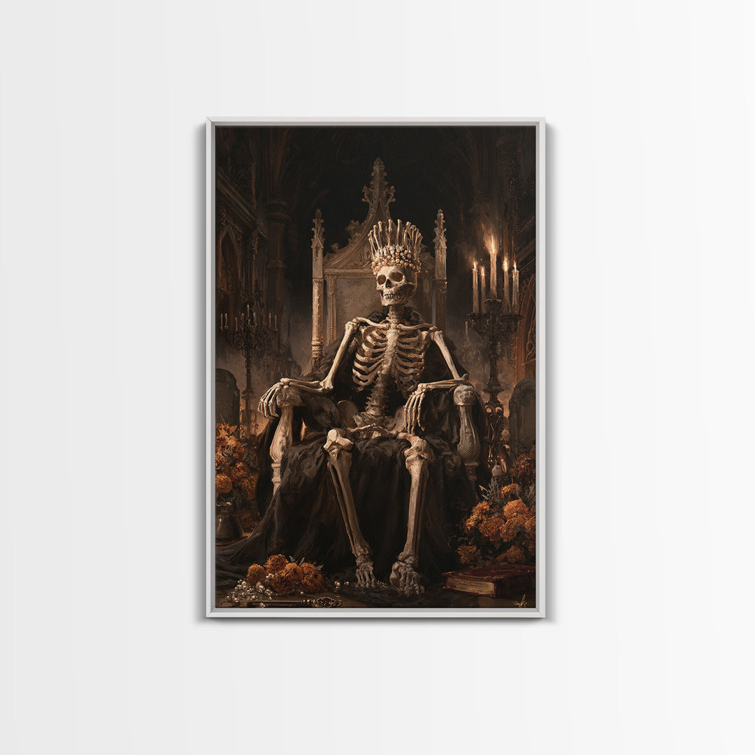 The Bone Queen, Antique Gothic Portrait, Vertical Wall Art, Framed Canvas Print, Gothic Wall Decor, Halloween Portrait Art