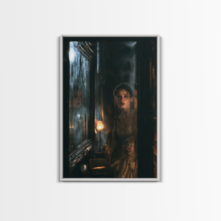 The Mirror Spirit, Dark Academia Wall Art, Vertical Wall Art, Canvas Print, Gothic Wall Decor, Halloween Portrait Art, Halloween Wall Art