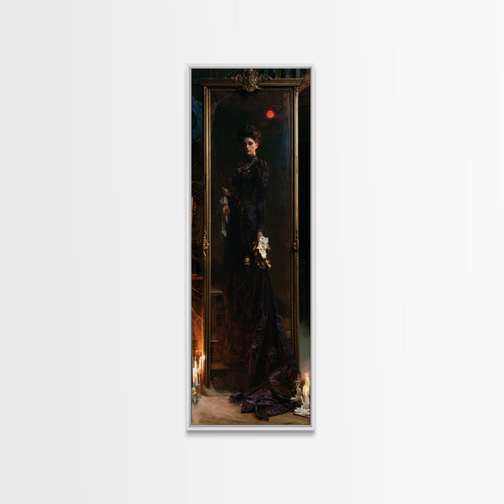 The Mirror Spirit, Dark Academia Wall Art, Tall Narrow Wall Art, Canvas Print, Gothic Wall Decor, Halloween Portrait Art, Horror Wall Art