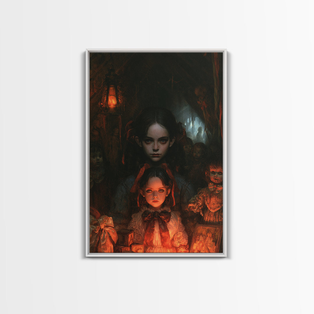 The Attic Whisperer, Victorian Horror Portrait, Vertical Wall Art, Canvas Print, Gothic Wall Decor, Halloween Portrait Art
