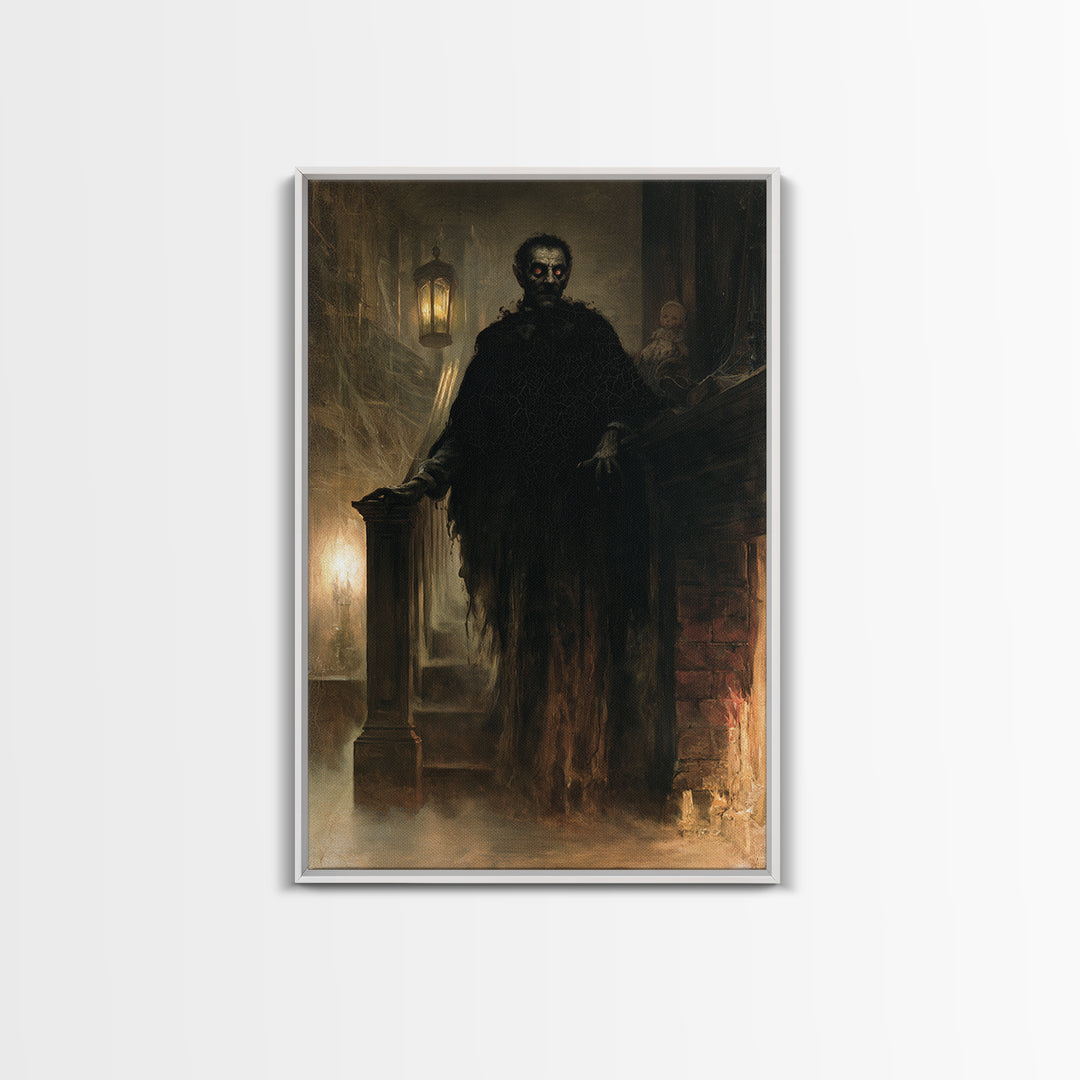 The Chimney Phantom, Victorian Horror Portrait, Vertical Wall Art, Framed Canvas Print, Gothic Wall Decor, Halloween Portrait Art