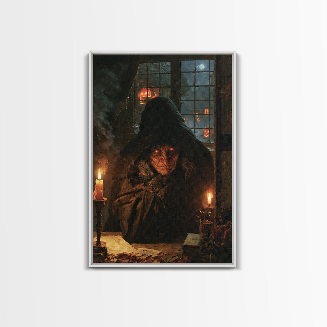 The Red-Eyed Night Hag, Antique Gothic Portrait, Vertical Wall Art, Framed Canvas Print, Gothic Wall Decor, Halloween Portrait Art