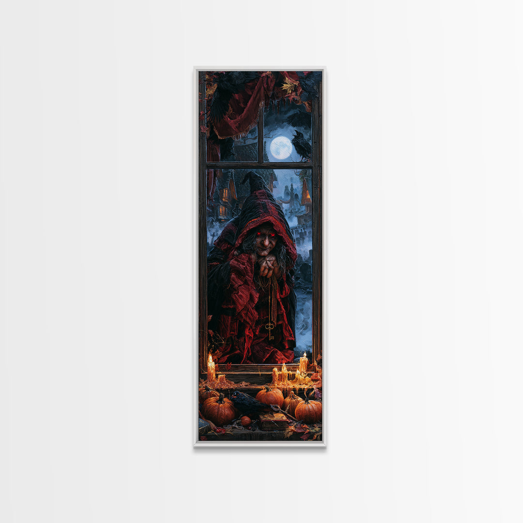 The Red-Eyed Night Hag, Victorian Horror Portrait, Tall Narrow Wall Art, Framed Canvas Print, Gothic Wall Decor, Halloween Portrait Art