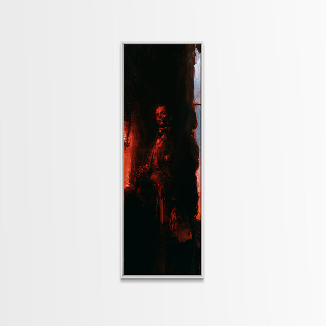 The Ghostly Groom, Victorian Gothic Art, Tall Narrow Wall Art, Canvas Print, Gothic Wall Decor, Halloween Portrait Art, Halloween Wall Art