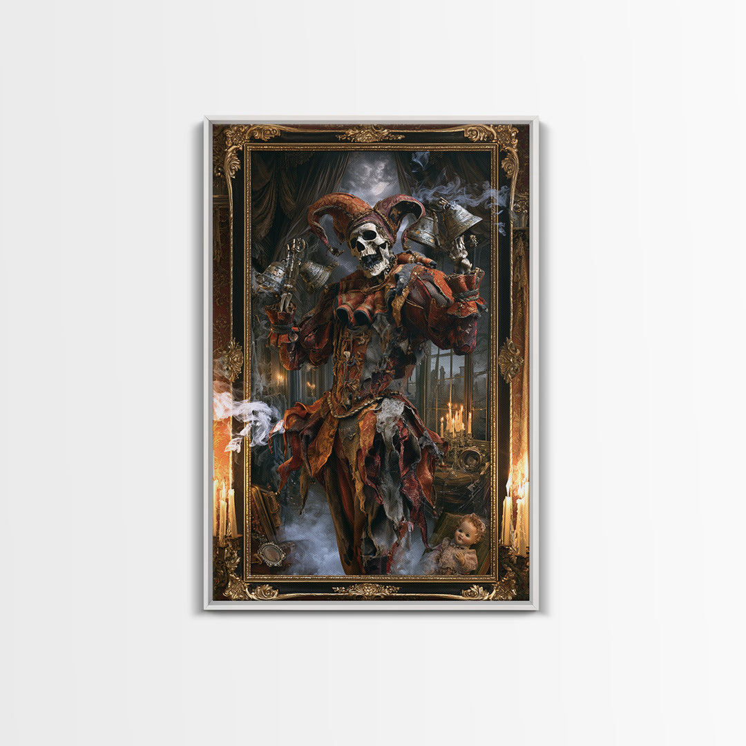 The Phantom Jester, Victorian Gothic Art, Vertical Wall Art, Framed Canvas Print, Gothic Wall Decor, Halloween Portrait Art