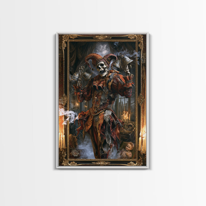 The Phantom Jester, Victorian Gothic Art, Vertical Wall Art, Framed Canvas Print, Gothic Wall Decor, Halloween Portrait Art
