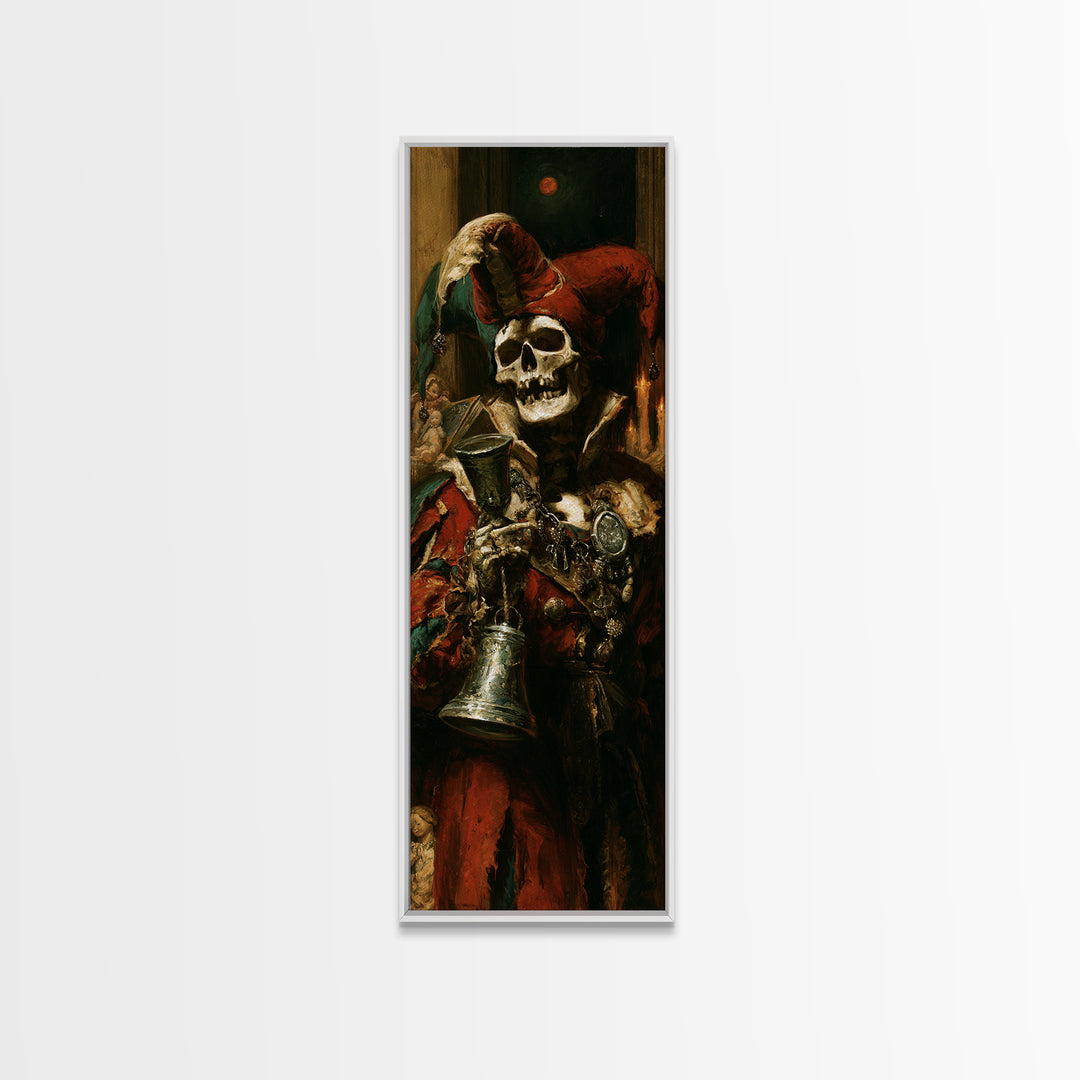 The Phantom Jester, Antique Gothic Portrait, Tall Narrow Wall Art, Canvas Print, Gothic Wall Decor, Halloween Portrait Art, Halloween Decor