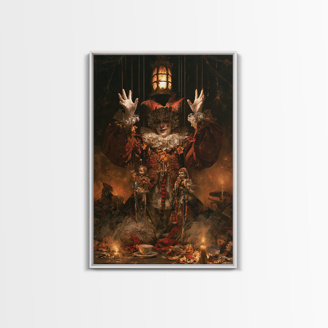 The Marionette Master, Macabre Victorian Decor, Vertical Wall Art, Framed Canvas Print, Gothic Wall Decor, Halloween Portrait Art