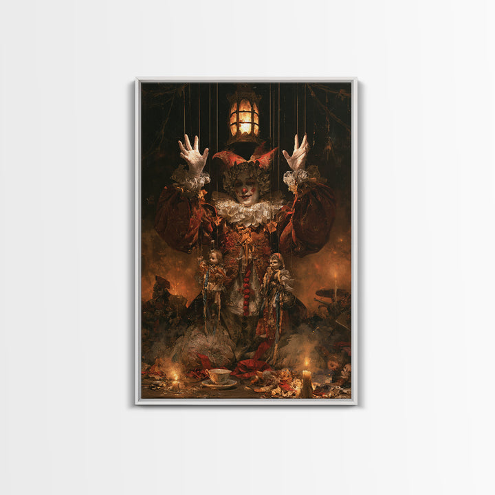 The Marionette Master, Macabre Victorian Decor, Vertical Wall Art, Framed Canvas Print, Gothic Wall Decor, Halloween Portrait Art