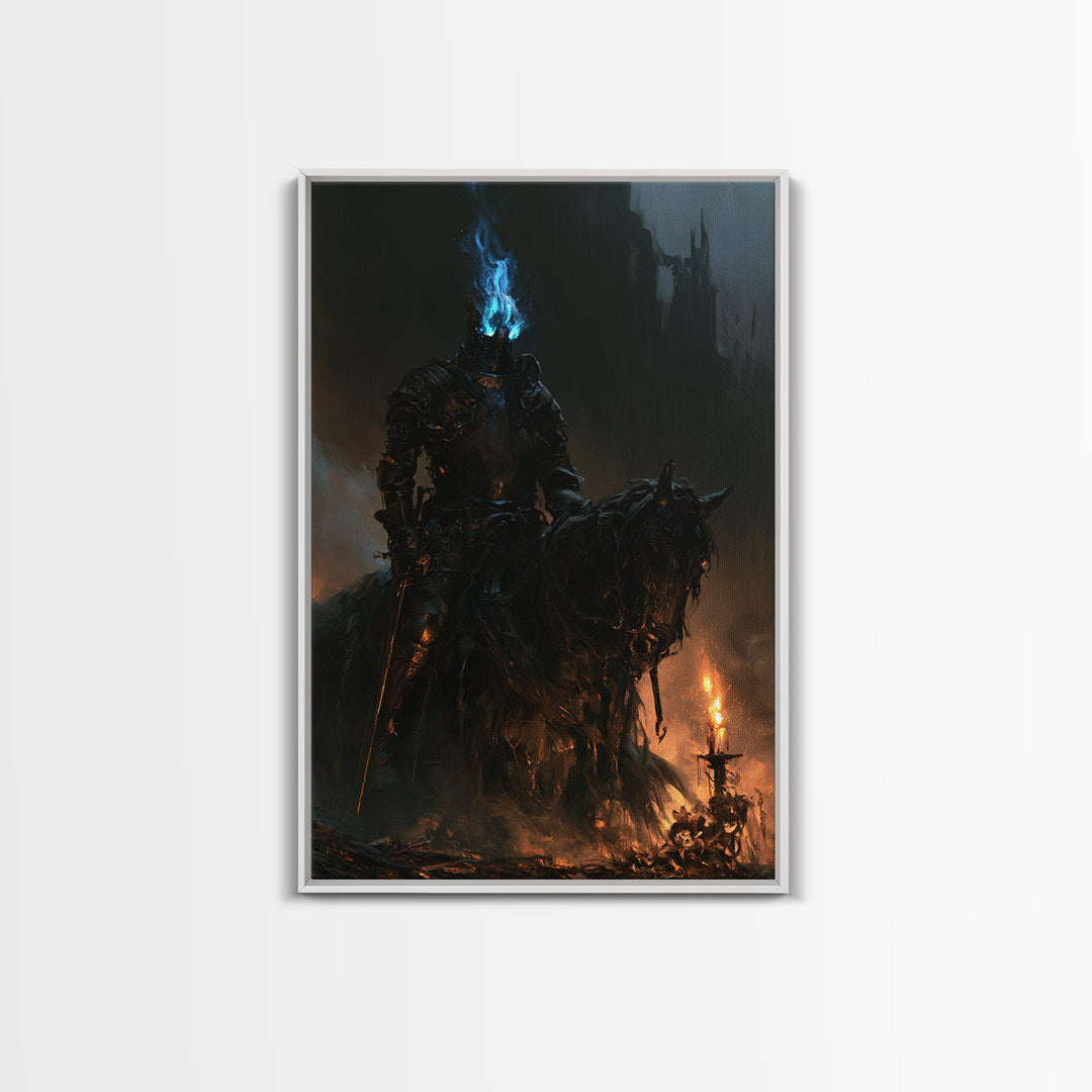 The Spectral Knight, Antique Gothic Portrait, Vertical Wall Art, Canvas Print, Gothic Wall Decor, Halloween Portrait Art, Statement Wall Art