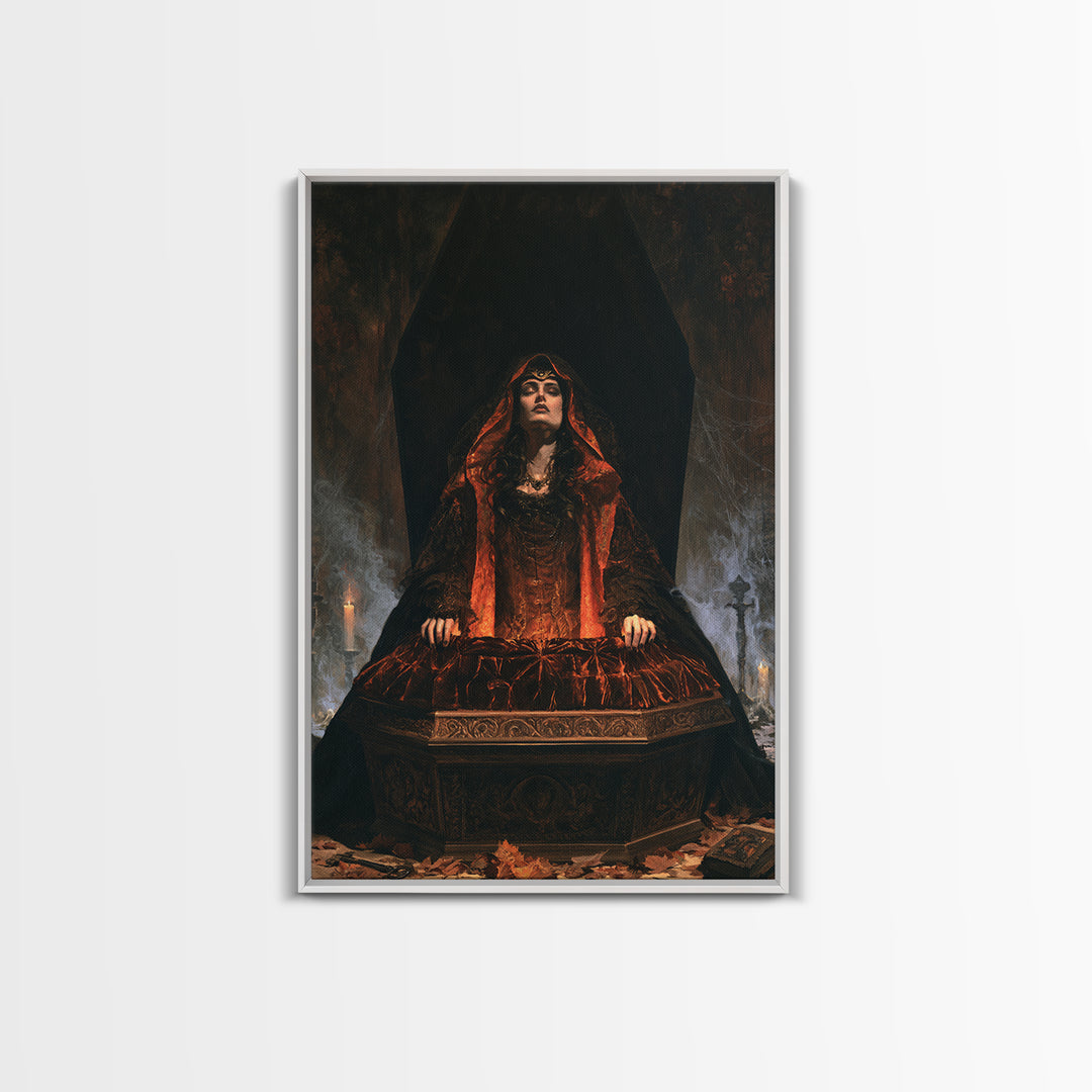 The Coffin Sleeper, Antique Gothic Portrait, Vertical Wall Art, Canvas Print, Gothic Wall Decor, Halloween Portrait Art, Horror Wall Art