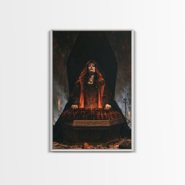 The Coffin Sleeper, Antique Gothic Portrait, Vertical Wall Art, Canvas Print, Gothic Wall Decor, Halloween Portrait Art, Horror Wall Art