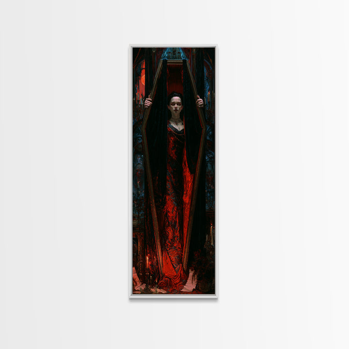 The Coffin Sleeper, Victorian Horror Portrait, Tall Narrow Wall Art, Framed Canvas Print, Gothic Wall Decor, Halloween Portrait Art