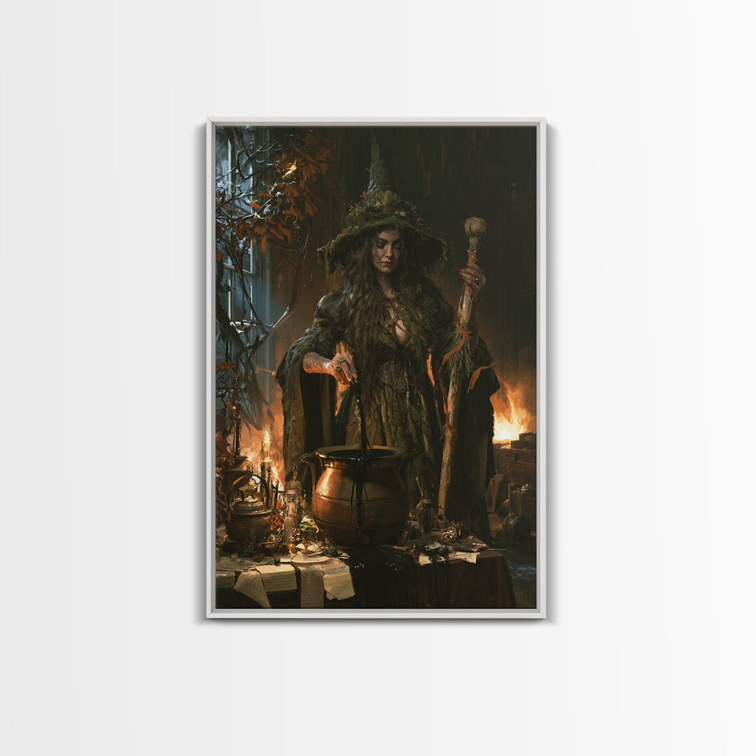 The Swamp Witch, Dark Academia Wall Art, Vertical Wall Art, Canvas Print, Gothic Wall Decor, Halloween Portrait Art, Collectible Wall Decor