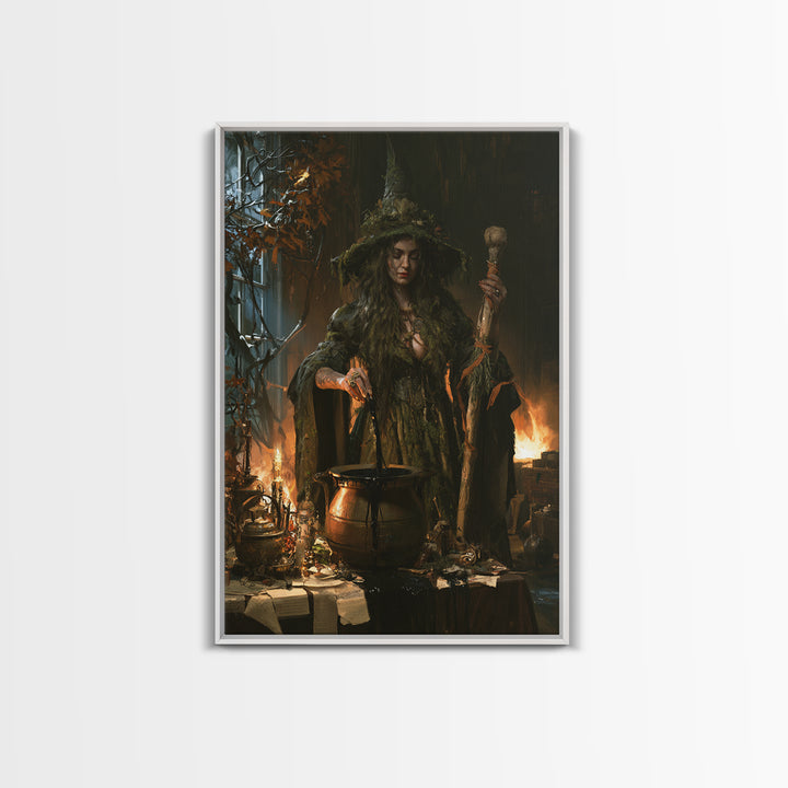 The Swamp Witch, Dark Academia Wall Art, Vertical Wall Art, Canvas Print, Gothic Wall Decor, Halloween Portrait Art, Collectible Wall Decor