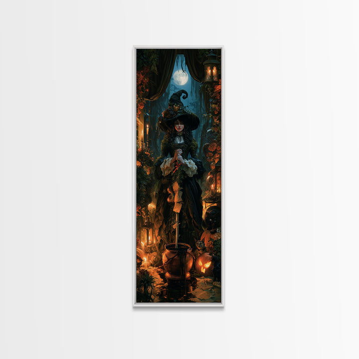 The Swamp Witch, Macabre Victorian Decor, Tall Narrow Wall Art, Framed Canvas Print, Gothic Wall Decor, Halloween Portrait Art