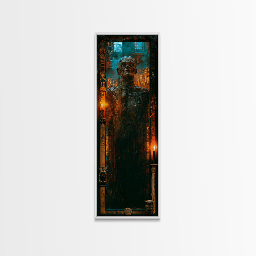 The Bog Mummy, Antique Gothic Portrait, Tall Narrow Wall Art, Framed Canvas Print, Gothic Wall Decor, Halloween Portrait Art