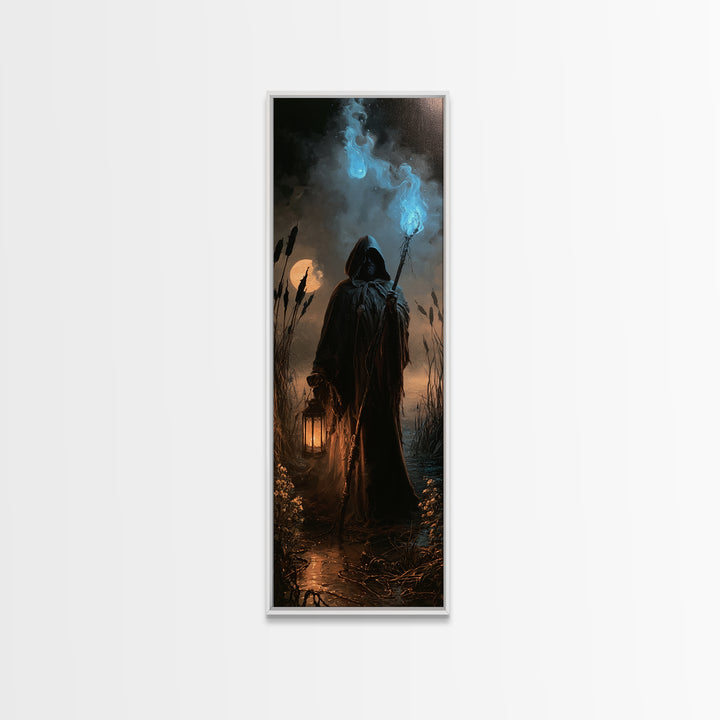 The Will-O'-The-Wisp Shepherd, Antique Gothic Portrait, Tall Narrow Wall Art, Canvas Print, Gothic Wall Decor, Halloween Portrait Art