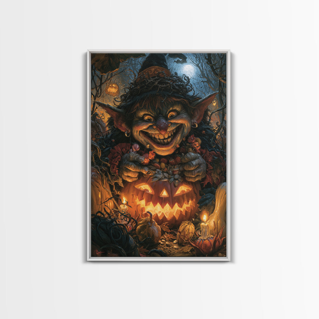 The Pumpkin Patch Goblin, Dark Academia Wall Art, Vertical Wall Art, Canvas Print, Gothic Wall Decor, Halloween Portrait Art