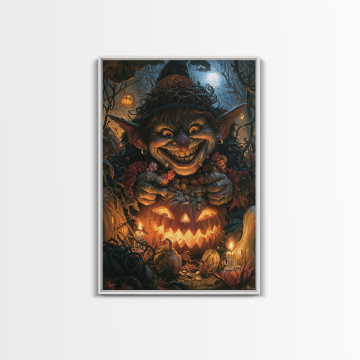 The Pumpkin Patch Goblin, Dark Academia Wall Art, Vertical Wall Art, Canvas Print, Gothic Wall Decor, Halloween Portrait Art