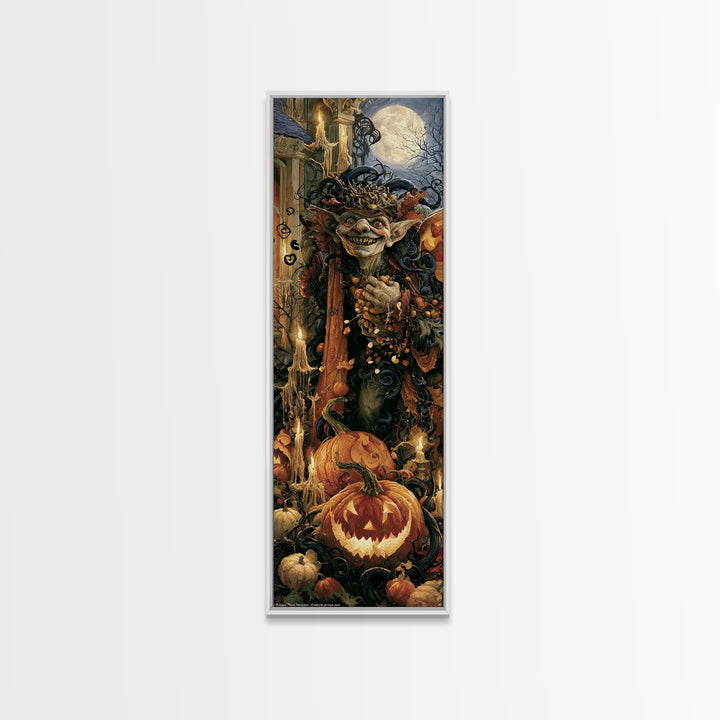 The Pumpkin Patch Goblin, Victorian Gothic Art, Tall Narrow Wall Art, Canvas Print, Gothic Wall Decor, Halloween Portrait Art
