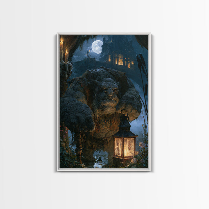 The Bridge Troll At Midnight, Victorian Horror Portrait, Vertical Wall Art, Canvas Print, Gothic Wall Decor, Halloween Portrait Art