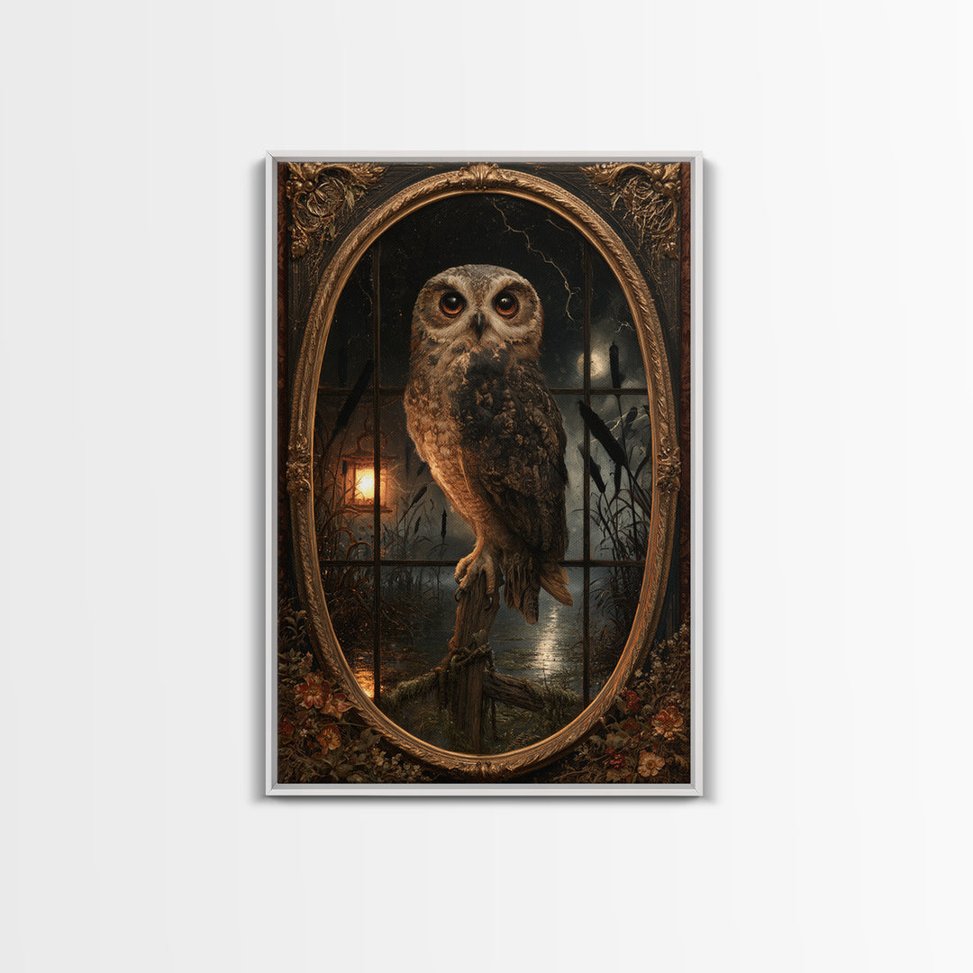 The Owl-Faced Omen, Macabre Victorian Decor, Vertical Wall Art, Canvas Print, Gothic Wall Decor, Halloween Portrait Art, Dark Fantasy Art